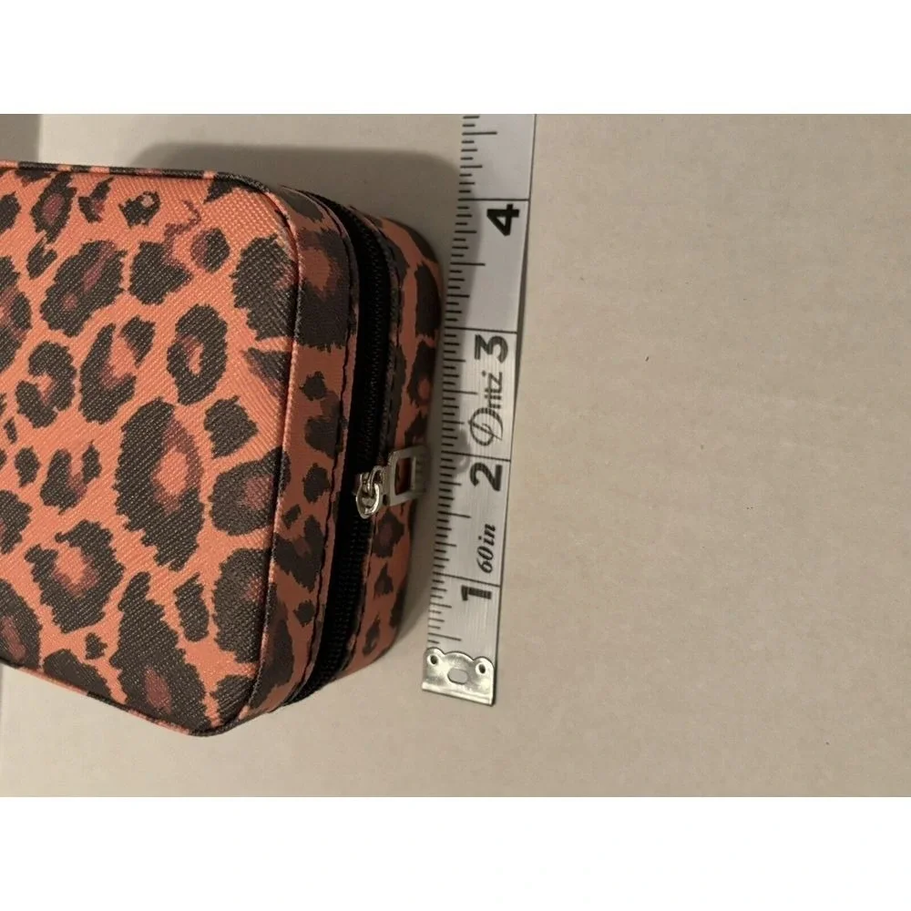 Unisex Animal‎ Print Compact Travel Zippered Ring  Earrings Necklace Jewelry Box
